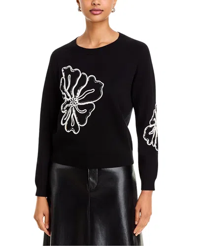 T Tahari Embroidered Floral Crewneck Sweater In Multi