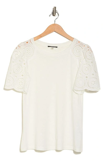 T Tahari Eyelet Embroidered Top In White