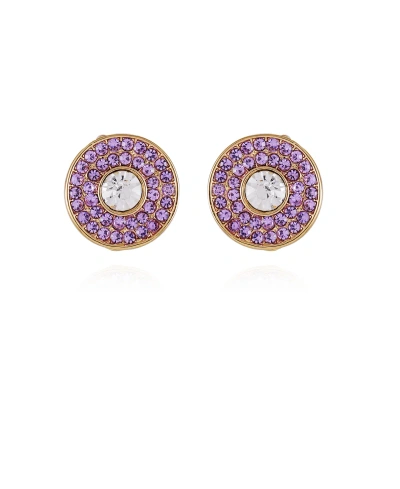 T Tahari Gold-tone Lilac Violet Glass Stone Button Earrings