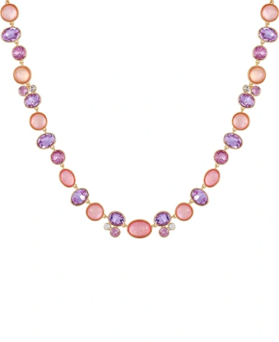 T Tahari Gold-tone Pink And Lilac Violet Glass Stone Statement Necklace
