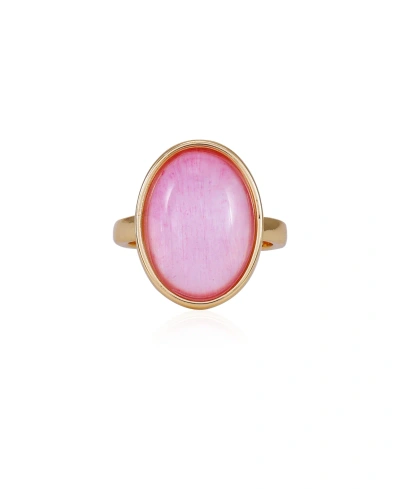 T Tahari Gold-tone Pink Glass Stone Ring