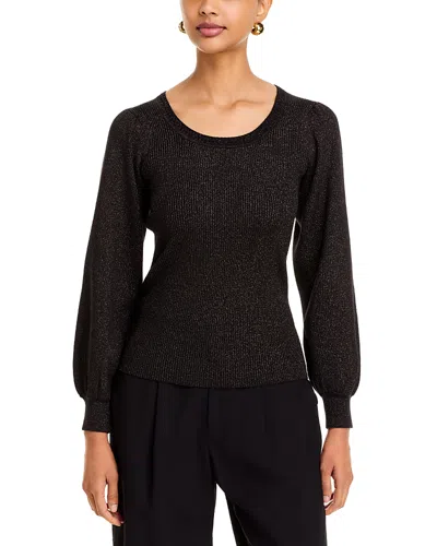 T Tahari Metallic Rib Knit Top In Black