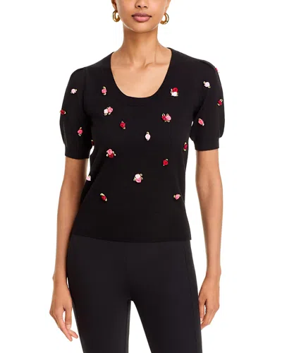 T Tahari Rose Embellished Puff Sleeve Sweater In Black