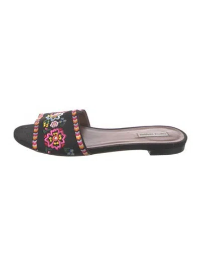 Pre-owned Tabitha Simmons Canvas Floral Print Slides In Black