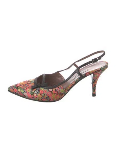 Pre-owned Tabitha Simmons Floral Print Glitter Accents Slingback Pumps In Black/pink