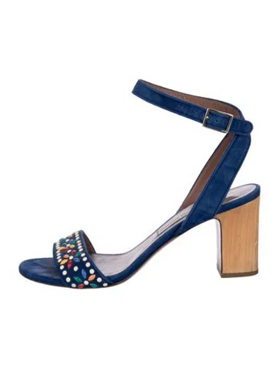 Pre-owned Tabitha Simmons Suede Printed Sandals In Blue