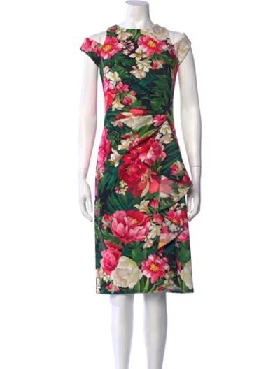 Pre-owned Tadashi Floral Print Midi Length Dress In Multicolor
