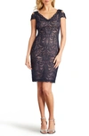 Tadashi Shoji Cold Shoulder Lace Cocktail Dress In Navy/ Nude