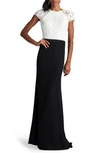 Tadashi Shoji Lace & Crepe A-line Gown In Ivory/ Black