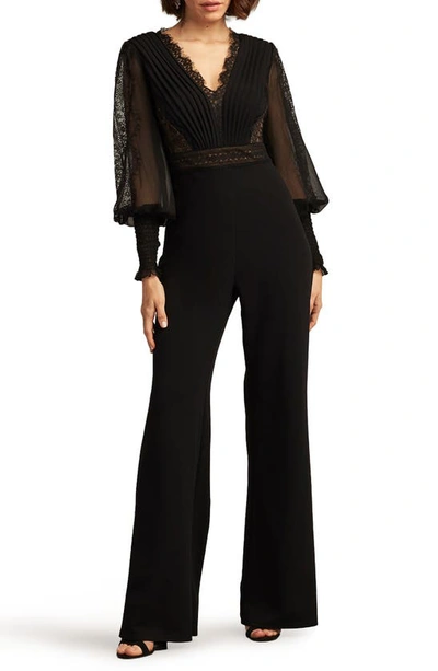 Tadashi Shoji Pintuck Pleat Long Sleeve Jumpsuit In Black