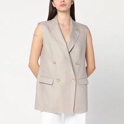Tagliatore Beige Double-breasted Linen Vest In Brown