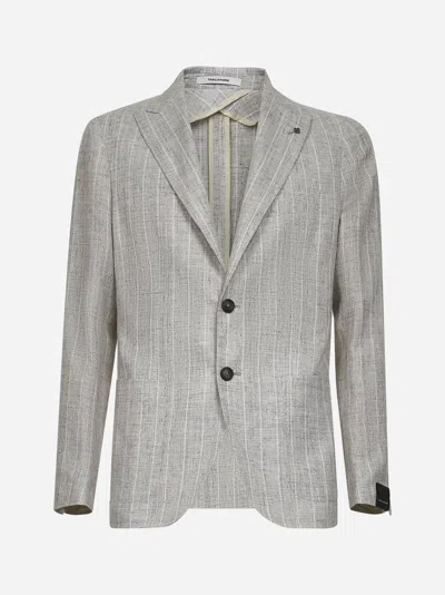 Tagliatore Beige Pinstriped Linen Blend Montecarlo Blazer