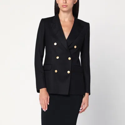 Tagliatore Black Double-breasted Jacket In Wool And Silk