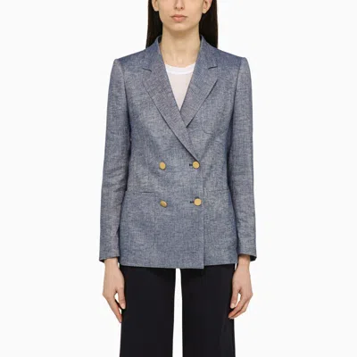 Tagliatore | Blue Linen-blend Double-breasted Jacket