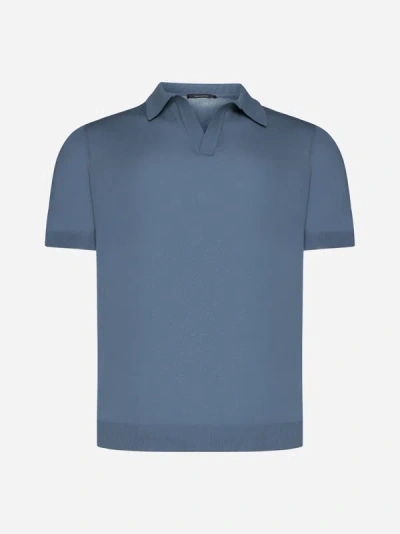 Tagliatore Cotton Polo Shirt In Sky