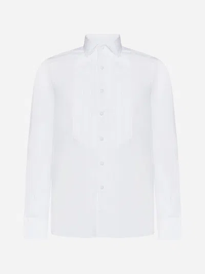 Tagliatore Cotton Tuxedo Shirt In White