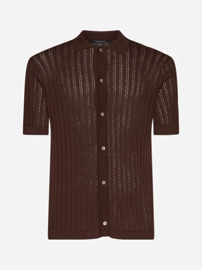Tagliatore Crochet Ribbed Cotton Shirt In Brown