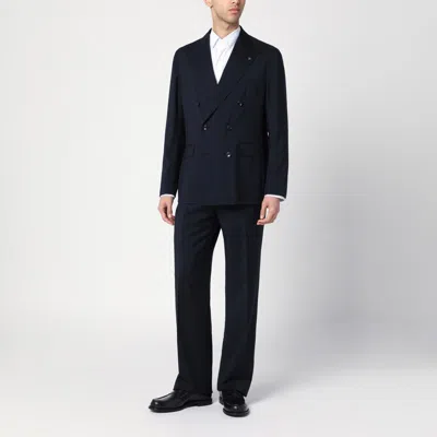 Tagliatore Double-breasted Blue Suit In Virgin Wool