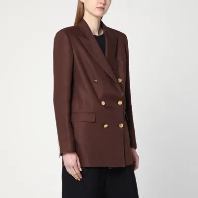 Tagliatore Double-breasted Brown Jacket In Linen