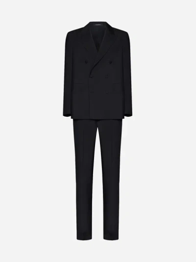 Tagliatore Double-breasted Wool And Mohair Suit In Black