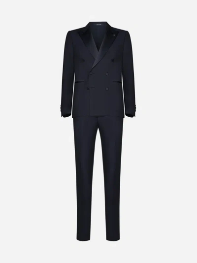 Tagliatore Double-breasted Wool And Mohair Tuxedo In Blue