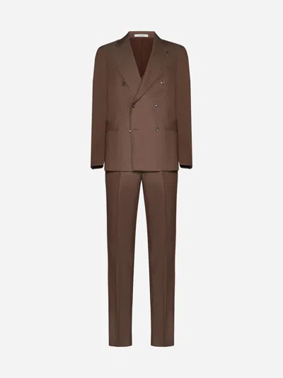 Tagliatore Double-breasted Wool Suit In Brown