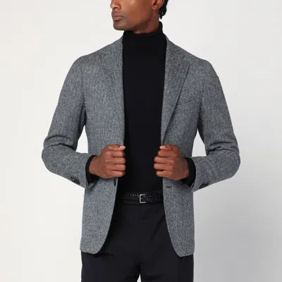 Tagliatore Grey Single-breasted Jacket Herringbone Pattern In Gray