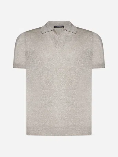 Tagliatore Linen And Cotton Polo Shirt In Beige