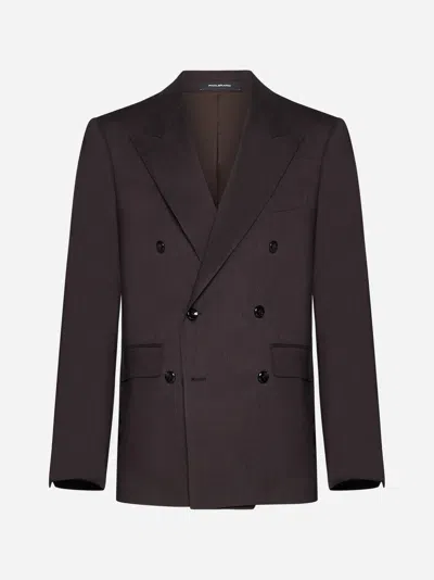 Tagliatore Linen And Wool-blend Double-breasted Blazer In Brown