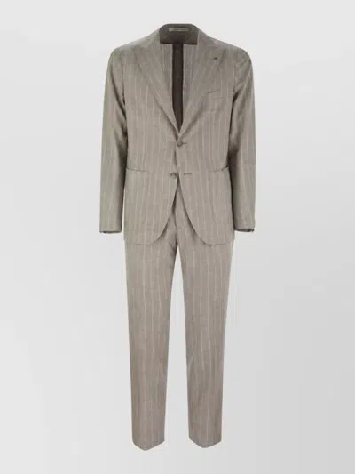 Tagliatore Pinstripe Wool And Silk Single Breasted Suit In Gray