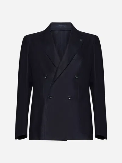 Tagliatore Silk And Wool Double-breasted Blazer In Blue