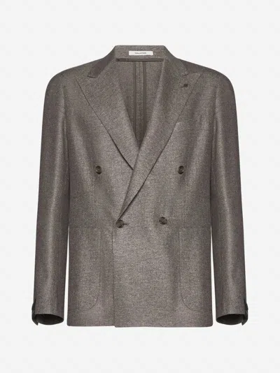 Tagliatore Silk And Wool Double-breasted Blazer In Dove,grey