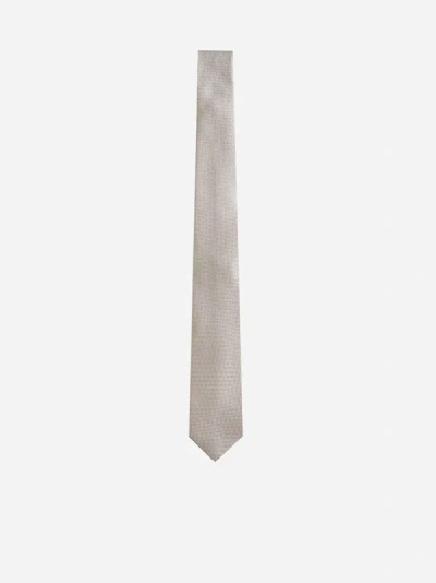 Tagliatore Silk Jacquard Tie In Beige