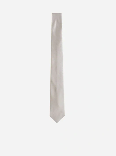 Tagliatore Silk Jacquard Tie In Ecru