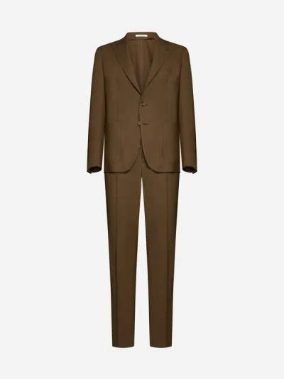 Tagliatore Slim-fit Single Breasted Wool Suit In Mud