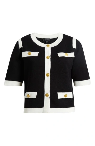 Tahari Asl Short Sleeve Jumper Jacket In Black,ivory