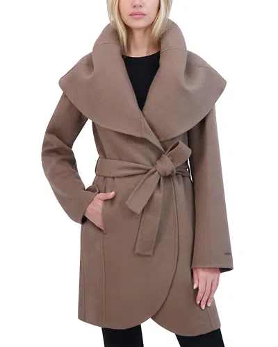 Tahari Marilyn Double Face Oversized Collar Coat In Brown