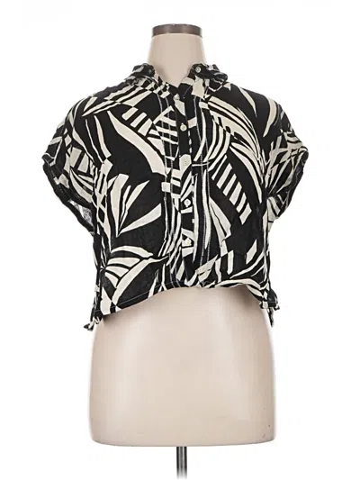 Pre-owned Tahari Short Sleeve Blouse In Black