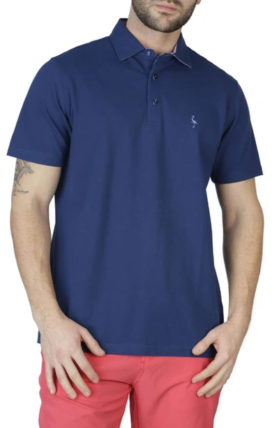 Tailorbyrd Pique Polo Shirt With Multi Gingham Trim In Navy