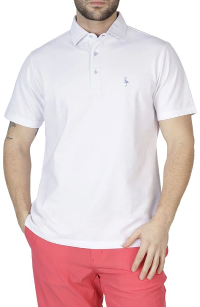 Tailorbyrd Pique Polo Shirt With Multi Gingham Trim In White Dove