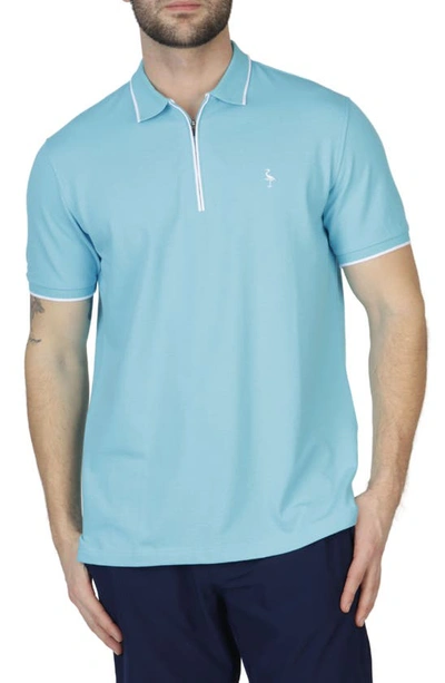 Tailorbyrd Micro Tipped Piqué Zip Polo In Aqua