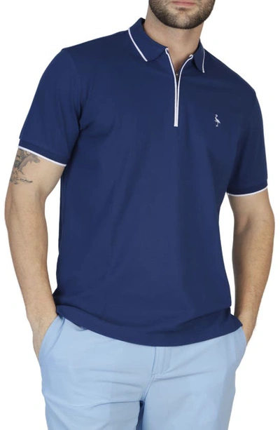 Tailorbyrd Micro Tipped Piqué Zip Polo In Navy
