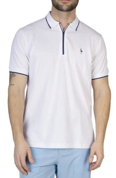 Tailorbyrd Micro Tipped Piqué Zip Polo In White Dove