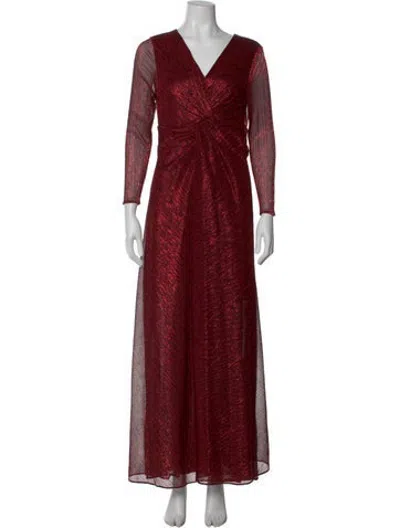 Pre-owned Talbot Runhof V-neck Long Dress In Metallic/red