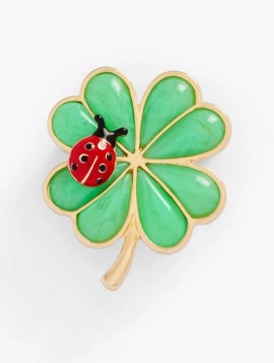 Talbots Clover Brooch - Green Apple/gold - 001  In Green Apple,gold