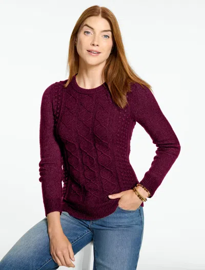 Talbots Mixed Cable Knit Crewneck Sweater - Rich Burgundy - Xs