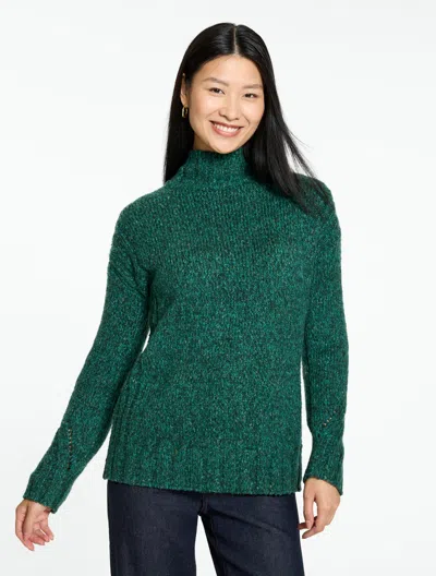 Talbots Mockneck Sweater - Tweed - Hunter/deep Emerald - Xs  In Green