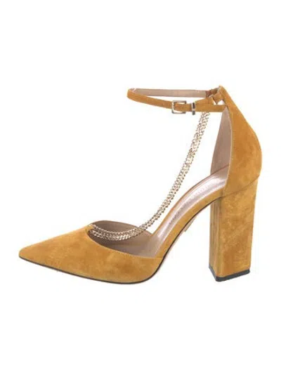 Pre-owned Tamara Mellon Suede Chain-link Accents Pumps In Yellow