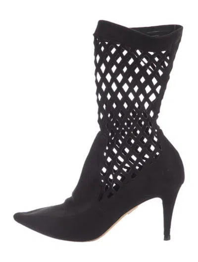 Pre-owned Tamara Mellon Suede Lasercut Accents Boots In Blue