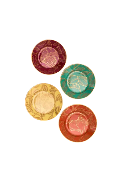 Tania Bulhões Bread Plate Frutas Do Brasil Set Of Four In Multi